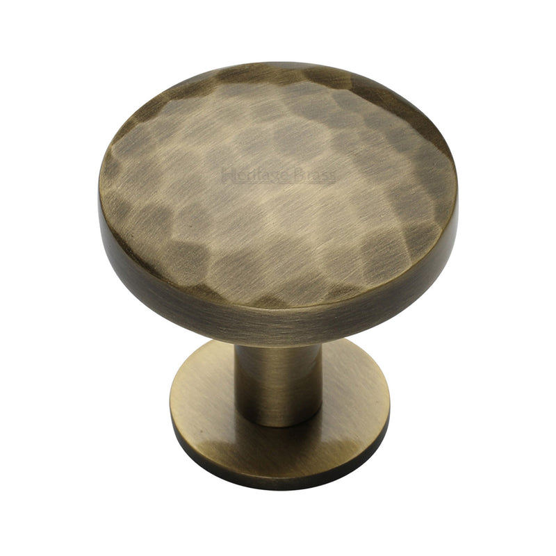 Round Hammered Cabinet Knob with Rose