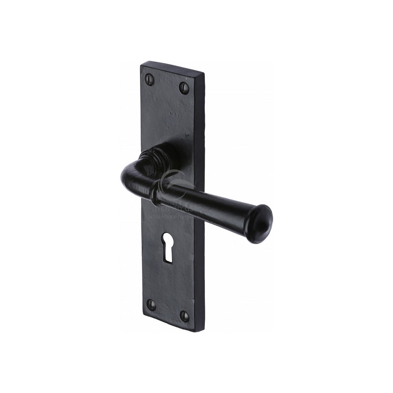 Black Iron Ashfield Door Handle on Plate