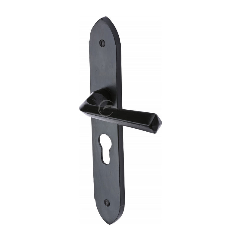 Black Iron Grafton Door Handle on Plate