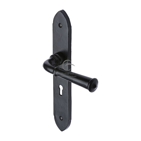 Black Iron Hadley Door Handle on Plate