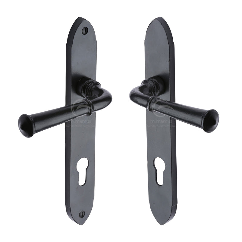 Black Iron Hadley Door Handle on Plate