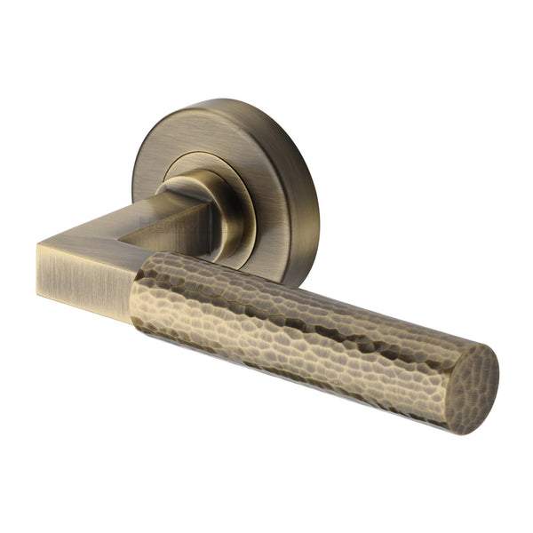 Hammered Bauhaus Door Handle on Round Rose