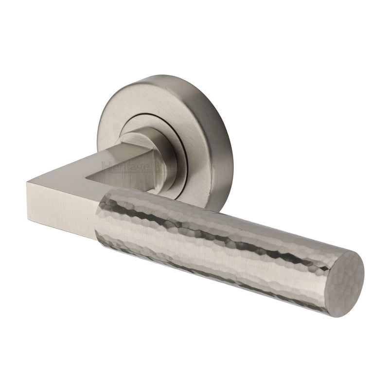 Hammered Bauhaus Door Handle on Round Rose