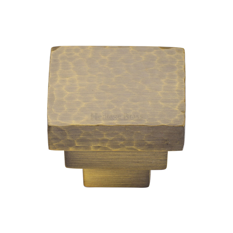 Square Stepped Cabinet Knob Hammered Design