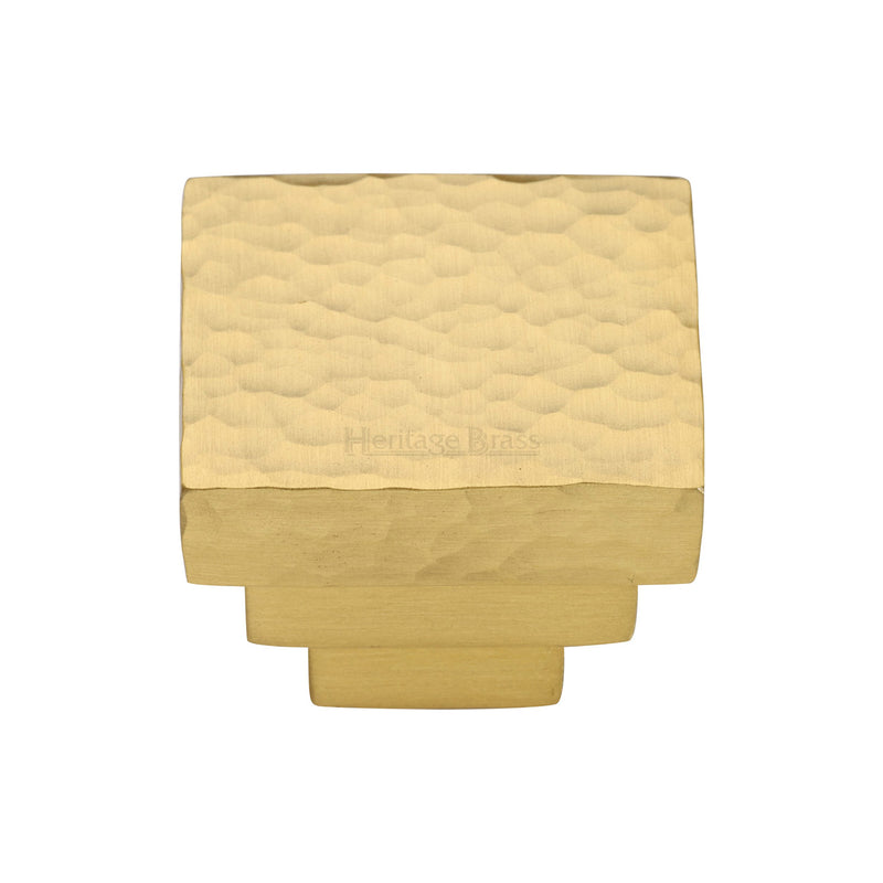 Square Stepped Cabinet Knob Hammered Design