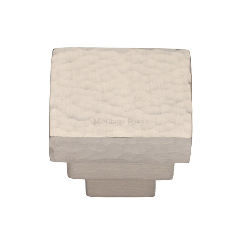 Square Stepped Cabinet Knob Hammered Design