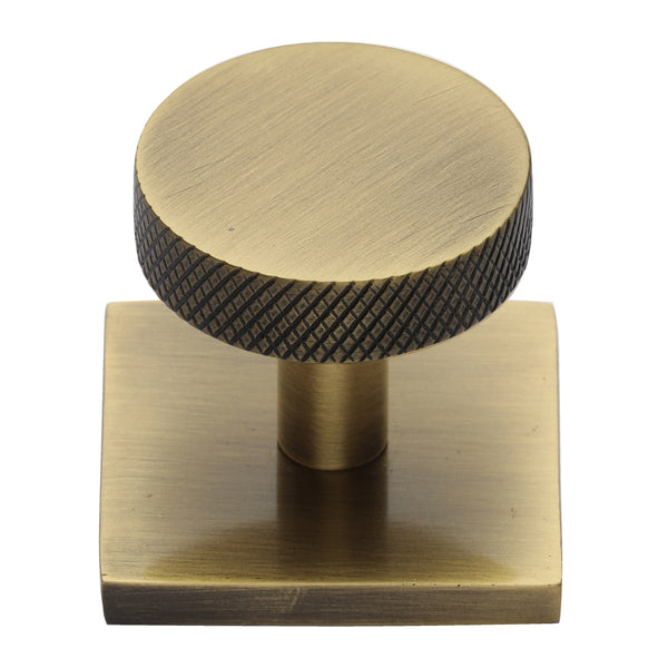 Knurled Disc Cabinet Knob with Square Backplate