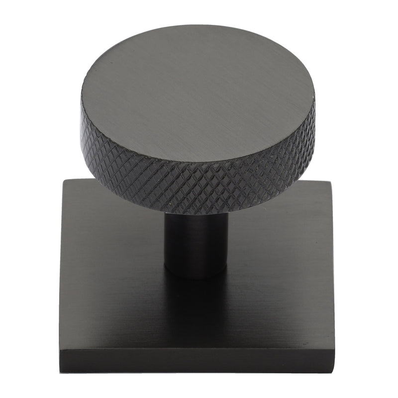 Knurled Disc Cabinet Knob with Square Backplate