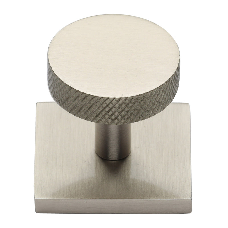 Knurled Disc Cabinet Knob with Square Backplate