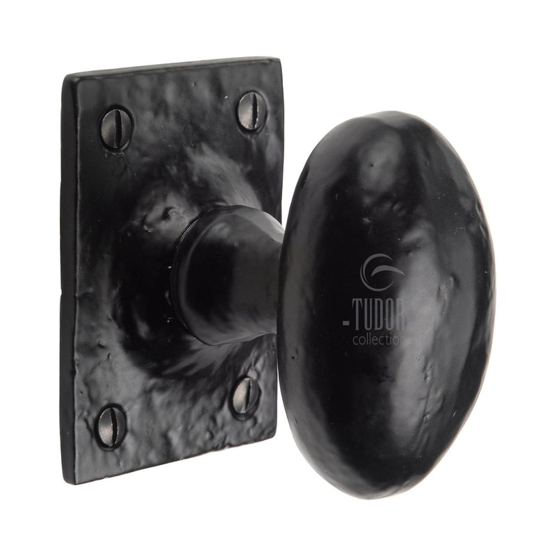 Tudor Oval Mortice Door Knob on Rose Black Iron