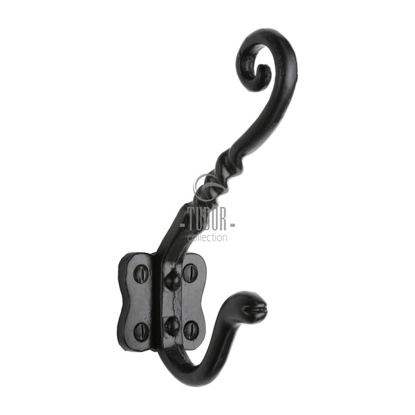 Tudor Curled Hat & Coat Hook Black Iron