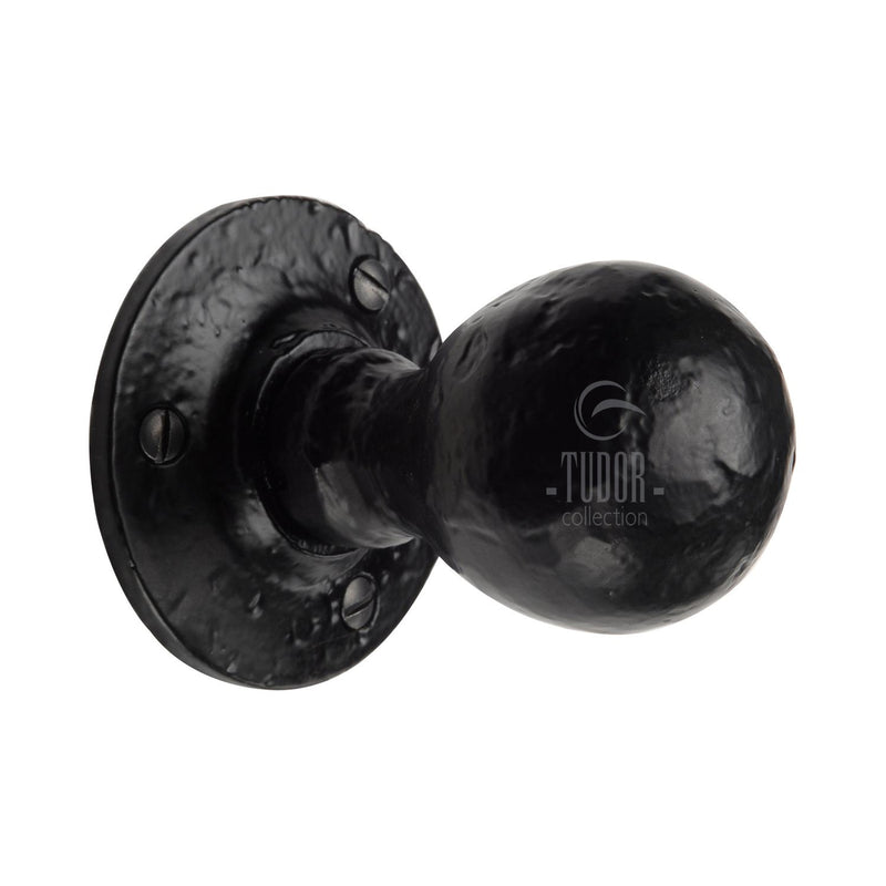 Tudor Ball Mortice Door Knob on Rose Black Iron