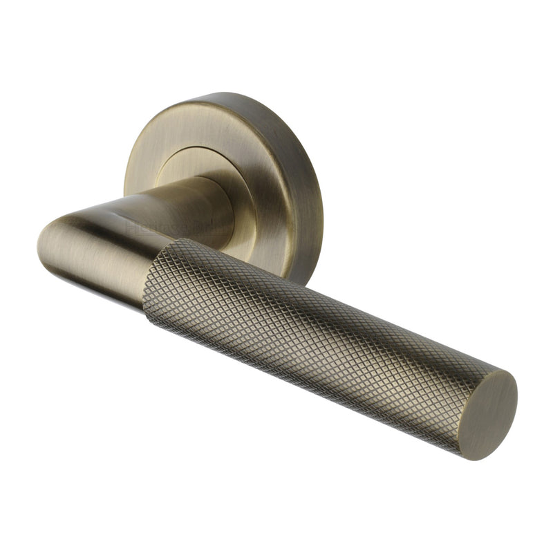 Bauhaus Mitre Knurled Door Handle on Round Rose