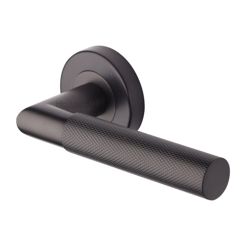 Bauhaus Mitre Knurled Door Handle on Round Rose