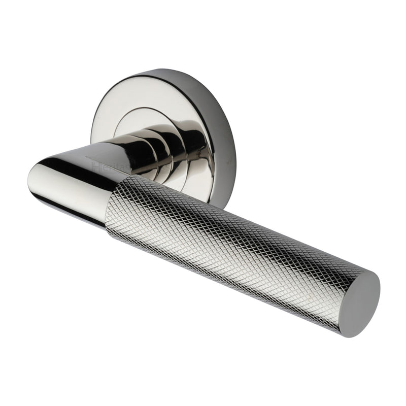 Bauhaus Mitre Knurled Door Handle on Round Rose