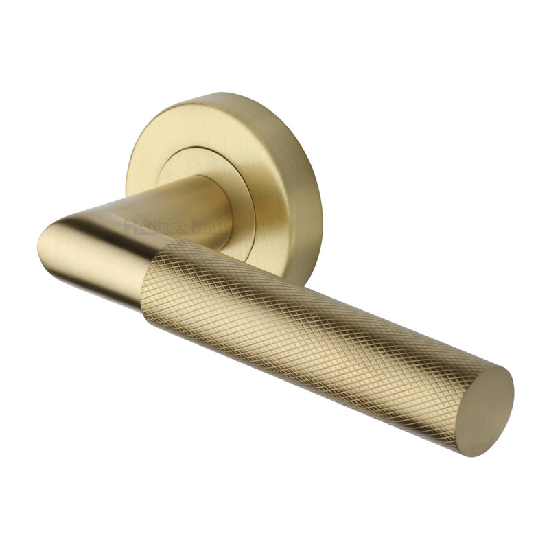 Bauhaus Mitre Knurled Door Handle on Round Rose