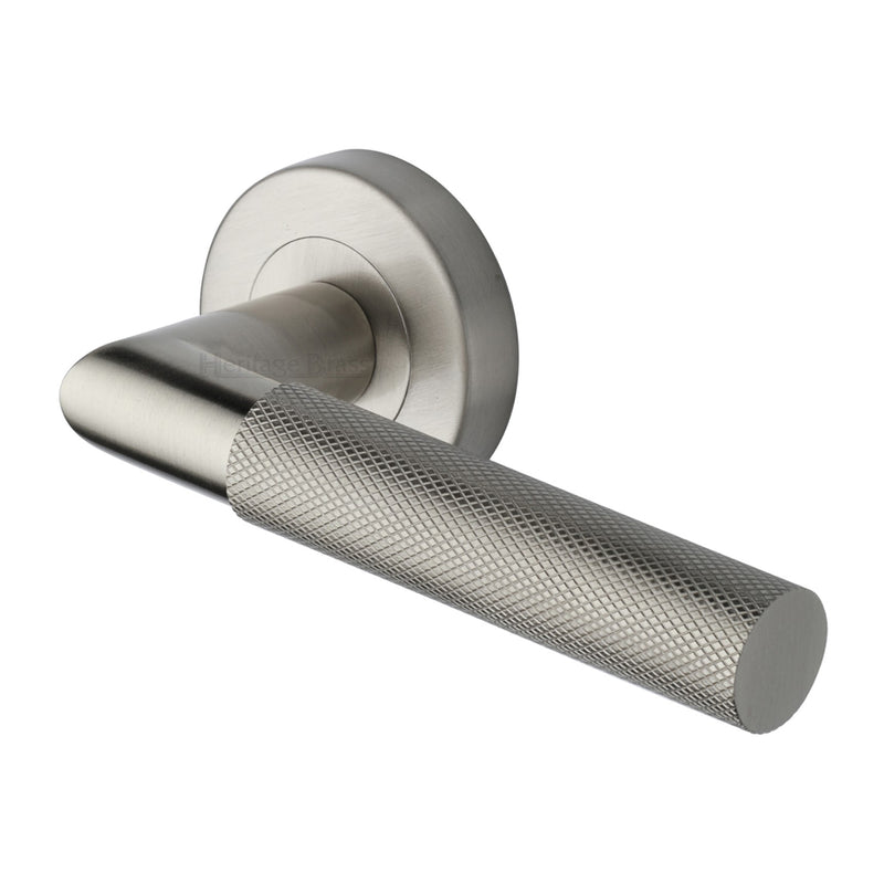 Bauhaus Mitre Knurled Door Handle on Round Rose