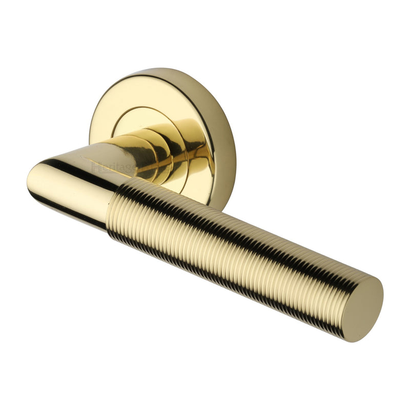 Bauhaus Mitre Reeded Door Handle on Round Rose