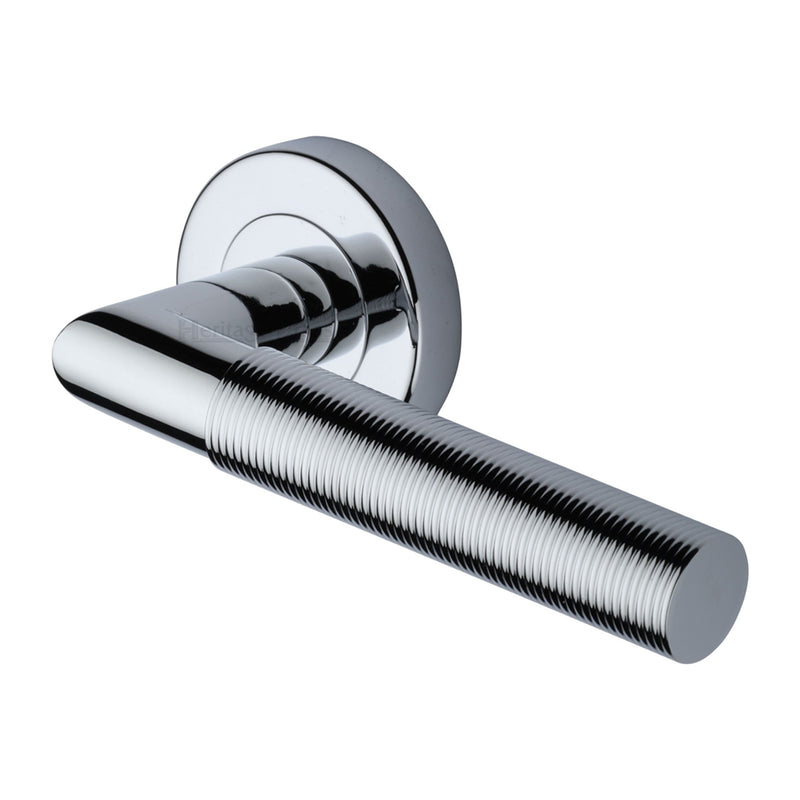 Bauhaus Mitre Reeded Door Handle on Round Rose