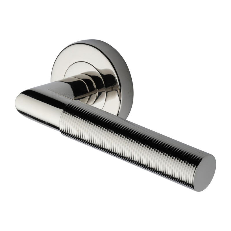 Bauhaus Mitre Reeded Door Handle on Round Rose