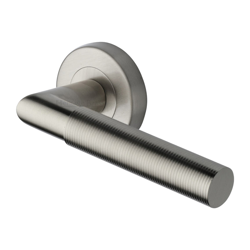 Bauhaus Mitre Reeded Door Handle on Round Rose