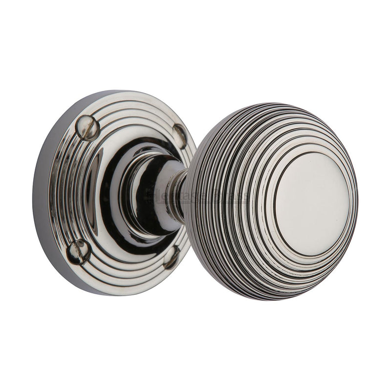 Heritage Brass Reeded Mortice Door Knob on Rose