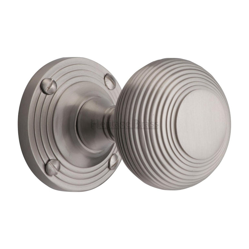 Heritage Brass Reeded Mortice Door Knob on Rose