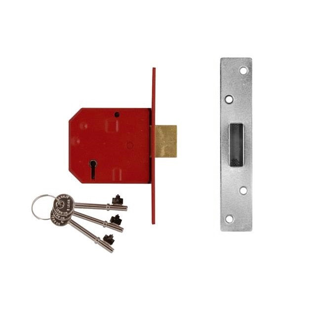 Union 2134E British Standard BS3621 5 Lever Deadlock - 67mm (2.5") Case - 45mm Backset - Satin Chrome - Keyed Alike