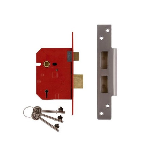 Union 2234E British Standard BS3621 5 Lever Sashlock - 80mm (3") Case - 57mm Backset  - Satin Chrome