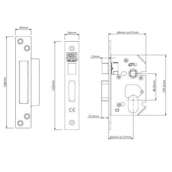 Union StrongBOLT 22OVS Oval Sashlock - 81mm (3") Case - 57mm Backset - Stainless Steel