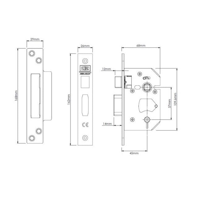 Union StrongBOLT 22WCS Bathroom Lock - 68mm (2.5") Case - 45mm Backset - Stainless Steel