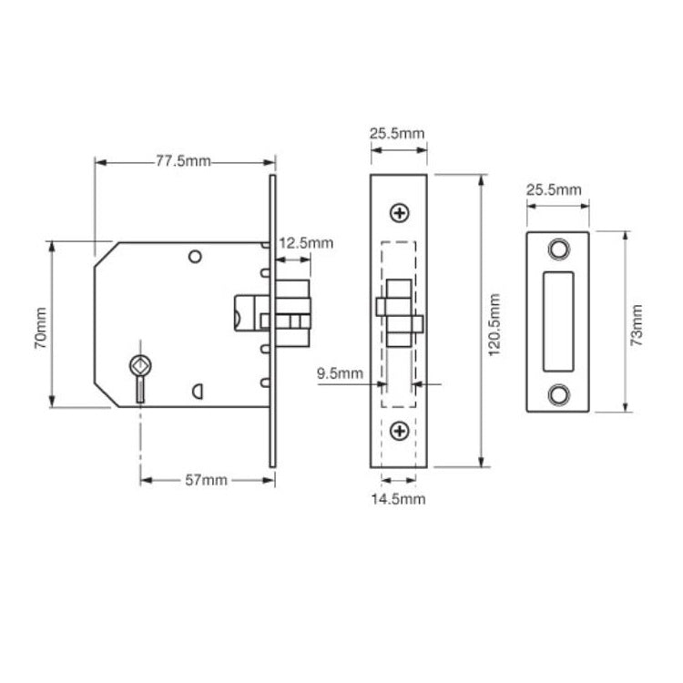 Union 2426 Clawbolt Bathroom Deadlock - 77.5mm (3") Case - 57mm Backset - Satin Chrome