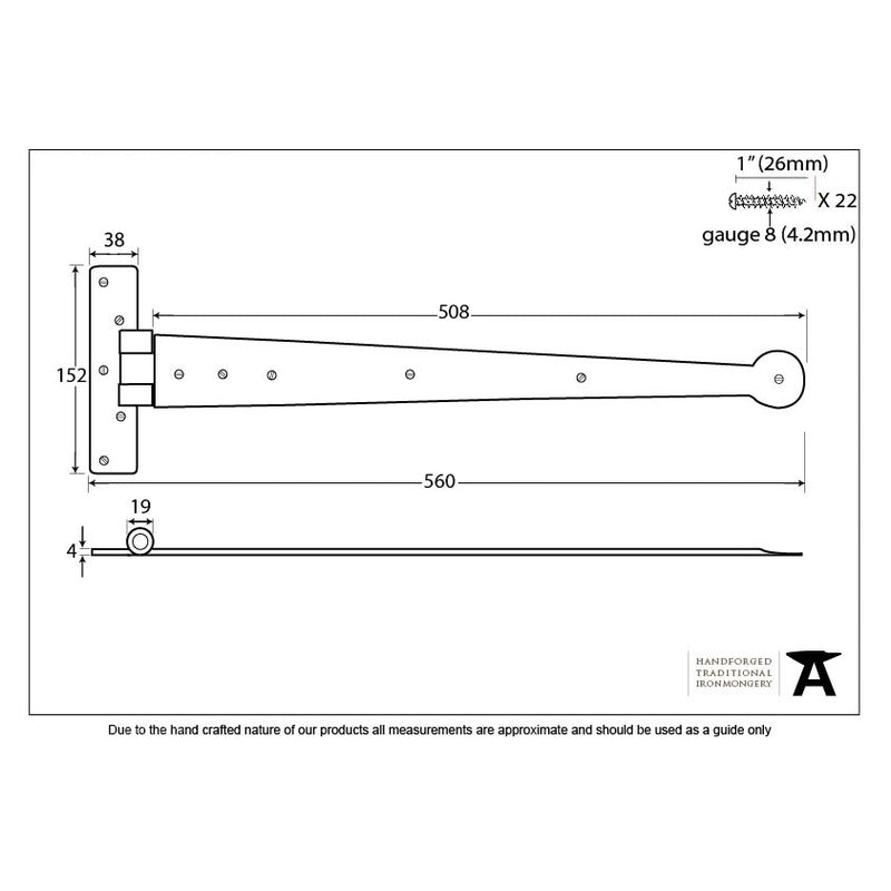 From The Anvil 'T' Shape Hinges (pair) - 22" - Beeswax