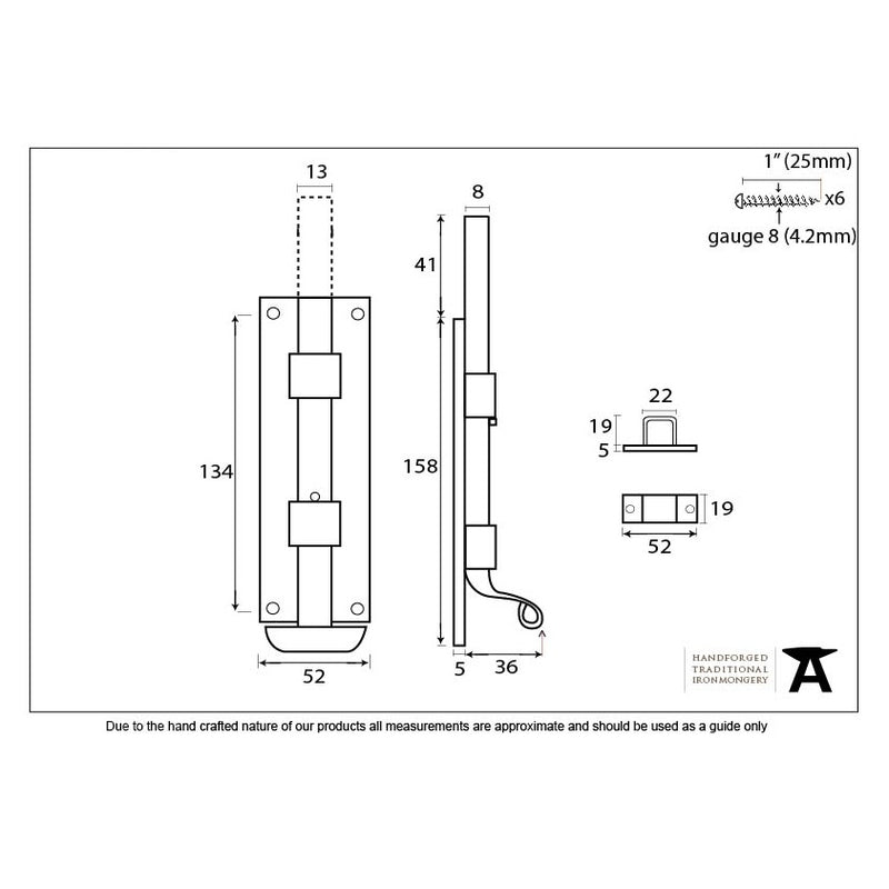 From The Anvil Straight Fishtail Door Bolt - 6" - Black