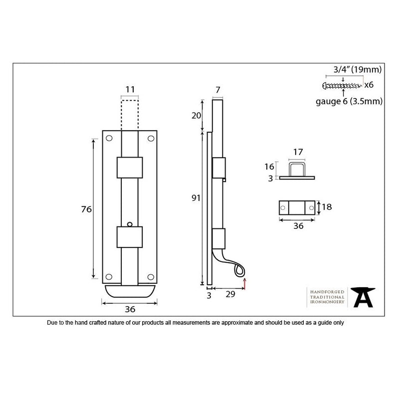 From The Anvil Straight Fishtail Door Bolt - 4" - Beeswax