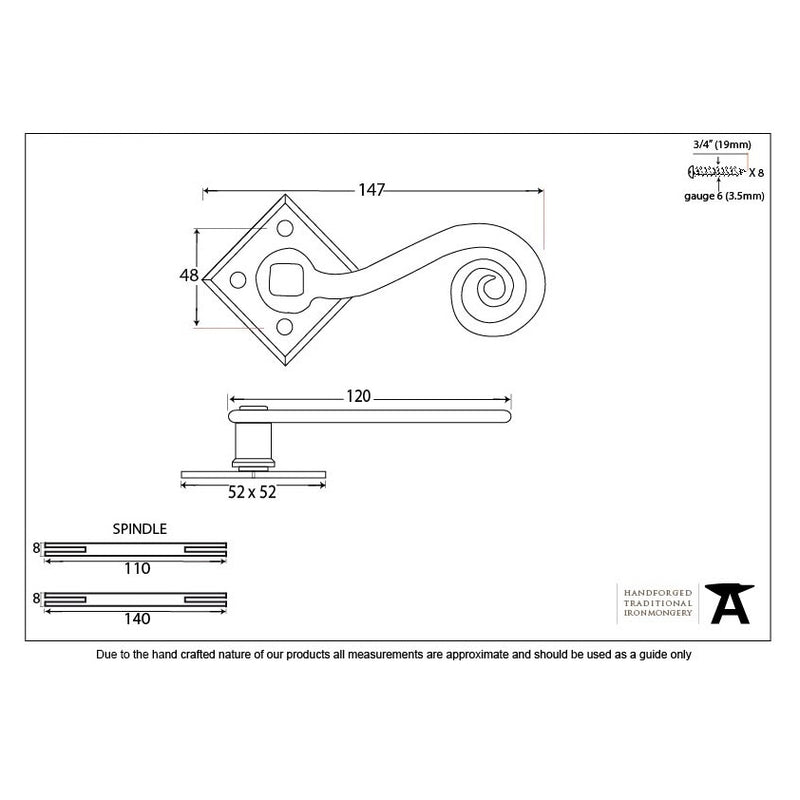 From The Anvil Monkeytail Lever Handles on Unsprung Square Rose - Black