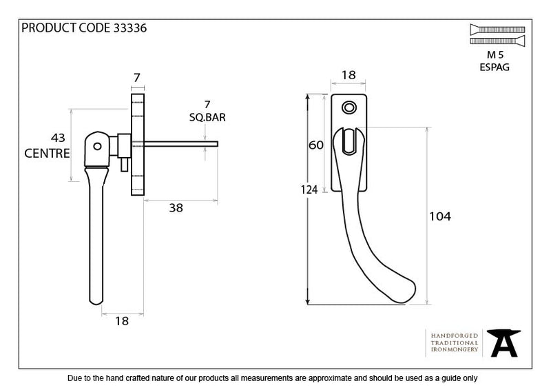 From The Anvil Peardrop Slim Espagnolette Fastener RH - Polished Brass