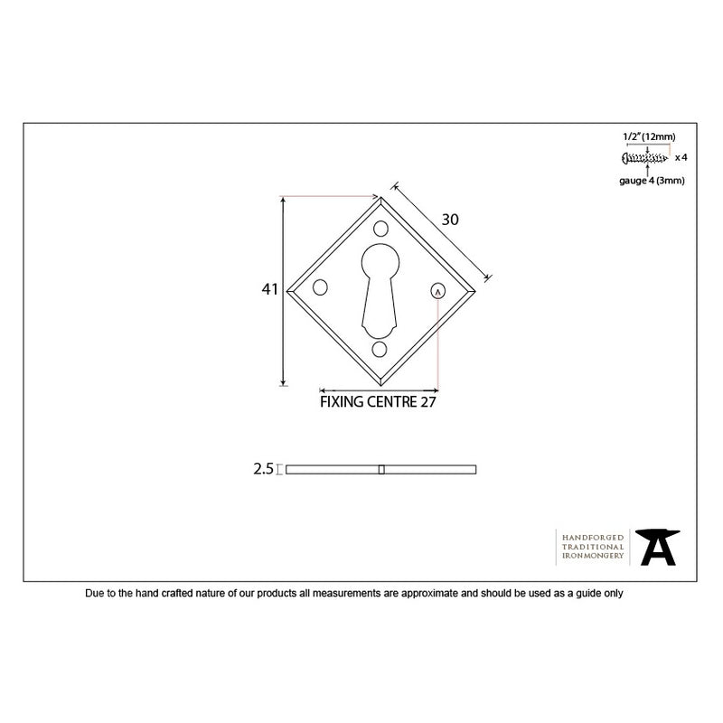 From The Anvil Diamond Lever Key Escutcheon - Pewter