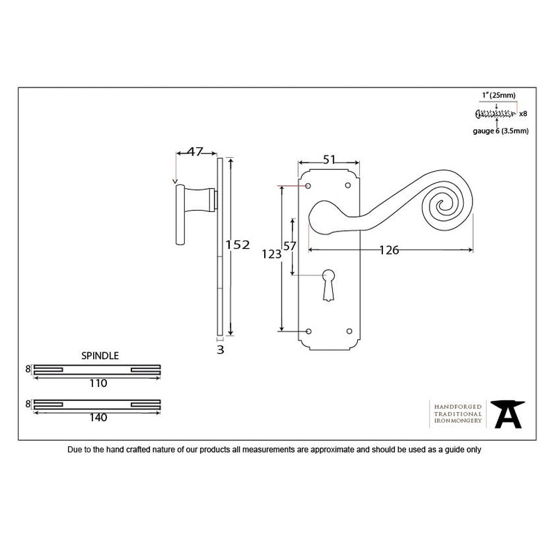 From The Anvil Monkeytail Lock Handles - Pewter