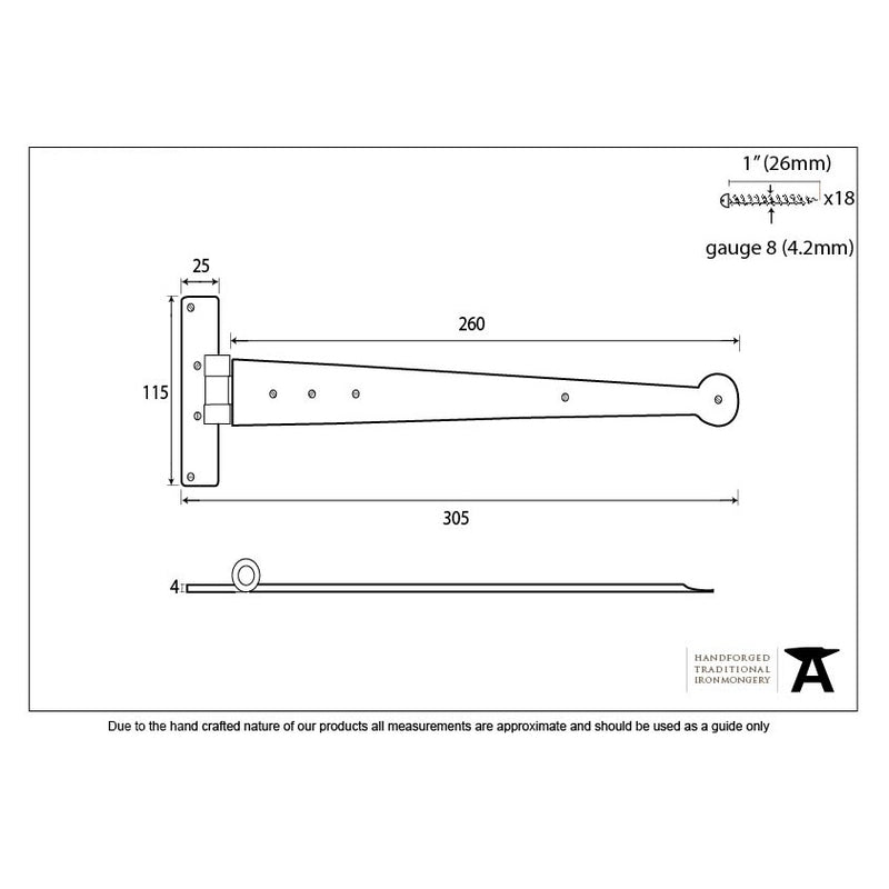 From The Anvil 'T' Shape Hinges (pair) - 12" - Pewter