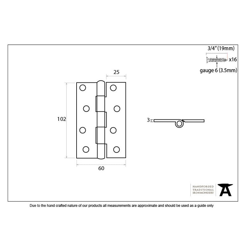 From The Anvil 4" Butt Hinges (pair) - Pewter