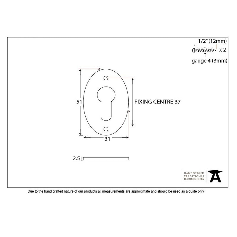 From The Anvil Blacksmith Euro Profile Oval Escutcheon - Pewter