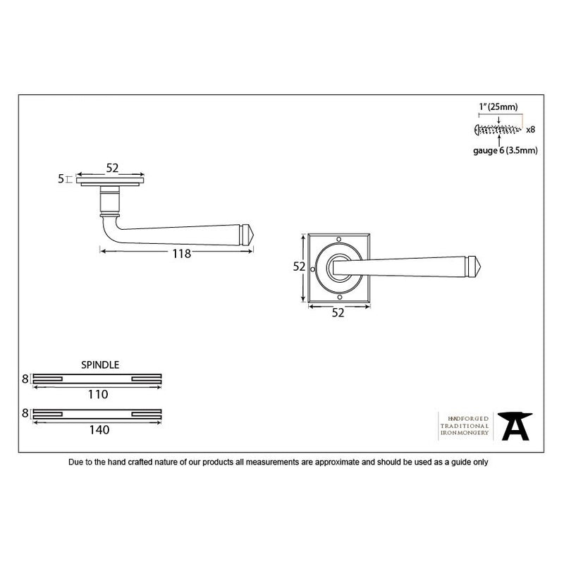 From The Anvil Avon Lever Handles on Unsprung Square Rose - Black