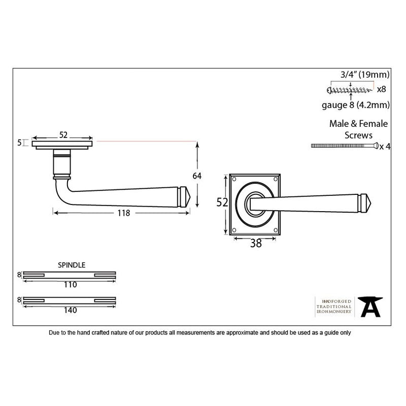 From The Anvil Avon Lever Handles on Sprung Square Rose - Pewter