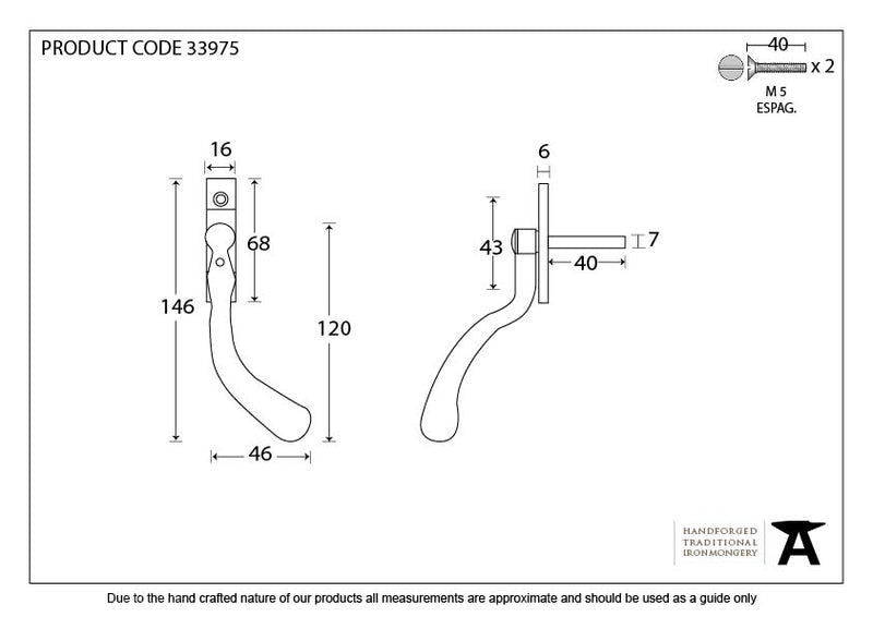 From The Anvil Peardrop Espagnolette Fastener RH - Black