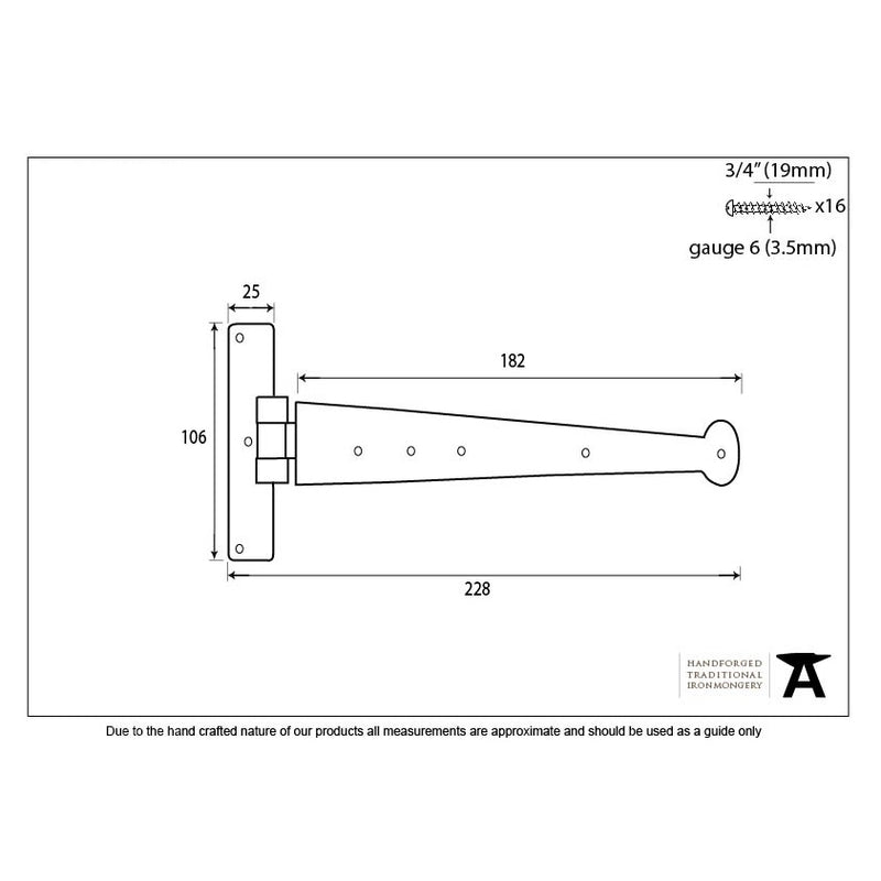 From The Anvil 'T' Shape Hinges (pair) - 9" - Black