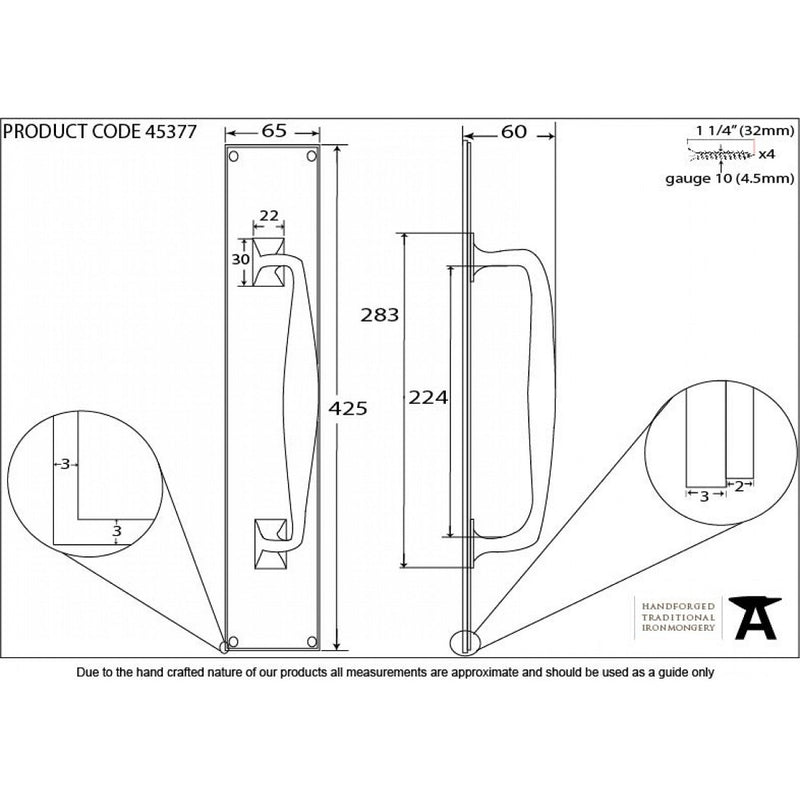 From The Anvil Art Deco Pull Handle On Backplate - 425mm - Aged Bronze