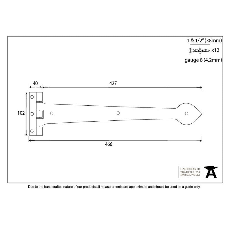 From The Anvil Cast 'T' Shape Hinges (pair) - 18" - Black Smooth