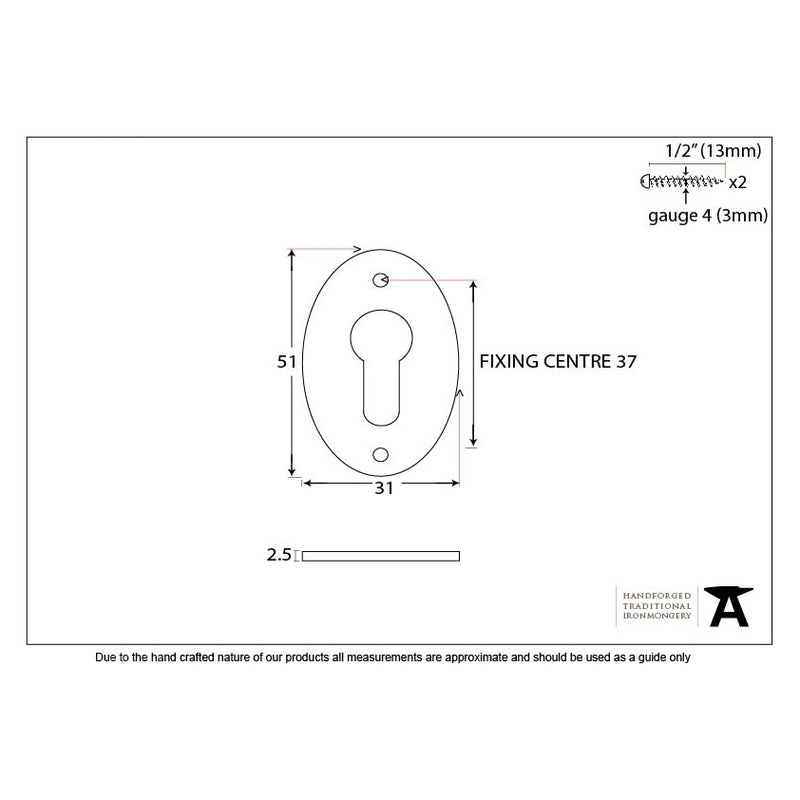 From The Anvil Period Euro Profile Oval Escutcheon - Polished Brass