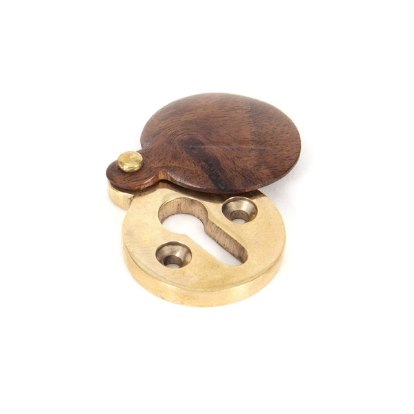 From The Anvil Round Lever Key Covered Escutcheon - Rosewood and Polished Brass